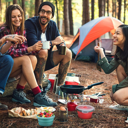 Suclain 4 Pcs Camping Bowl Set, Collapsible Silicone Bowl with Lid for Lunch, Salad, Travel - Red, Pink, Blue, Green