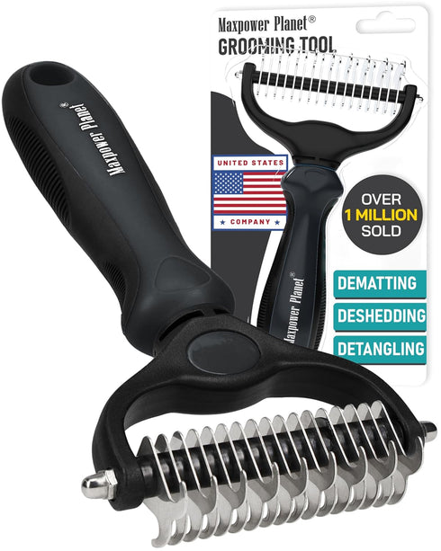 Maxpower Planet Hair Brush - Double Sided Dematting Undercoat Rake for Dogs and Cats, Extra Wide Grooming Brush, Reduce