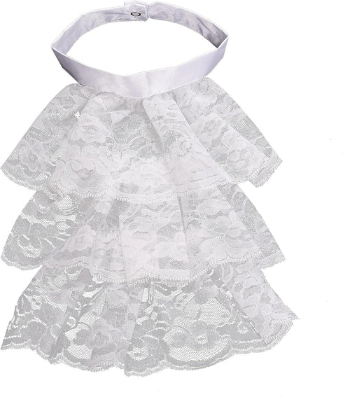 Renaissance Elizabethan Costume Jabot Collar, Ruffled Detachable Lace Collar, White