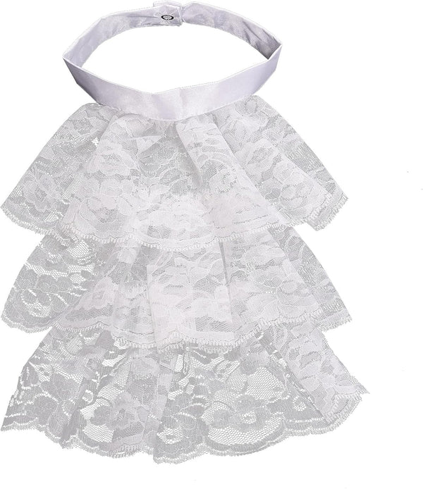 Renaissance Elizabethan Costume Jabot Collar, Ruffled Detachable Lace Collar, White