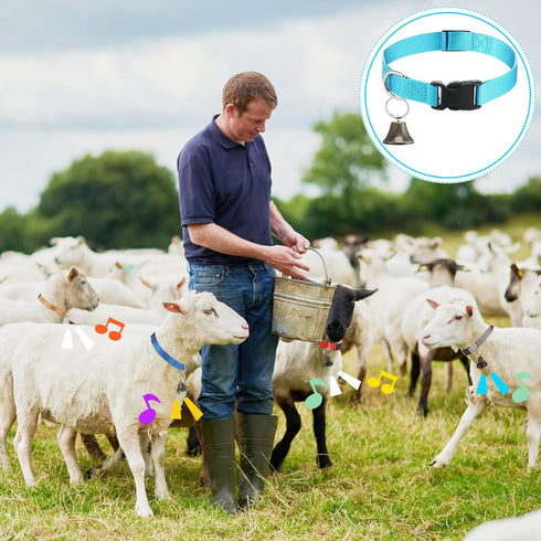 12 Sets Goat Collars with Bells, Adjustable Nylon Dog Bell Collar with Quick Release Buckle for Small Farm Animals,