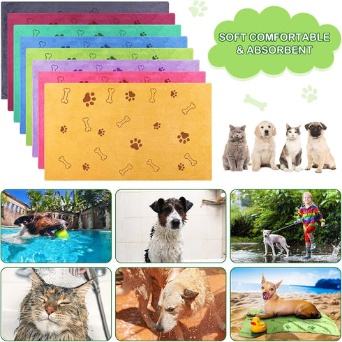 Chumia 8 Pcs Bulk Towels for Drying Dogs, Microfiber Quick Drying Bath Towels for Medium Pets (40 x 24 Inch, Colorful)