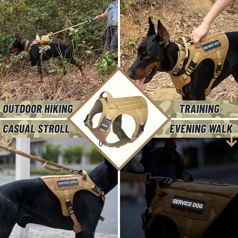Tactical Dog Harness - No Pull Adjustable Easy to Control Pet Harness with Handle, Reflective Patch for Training, Heavy