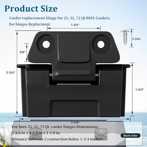 Ig-loo Coolers Hinge Replacement Parts, 2 Pack Latch for 25, 52, 72 Qt BMX Coolers with 4 Screws, Outdoor Cooler Hinges