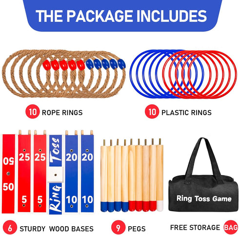 10 10 Ropes,1 Indoor Outdoor Toys Games Upgraded Large Wooden Ring Toss Game Yard Games for Kids, Lawn Outdoor Games