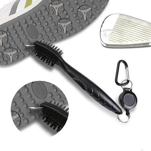 Golf Towels, Microfiber Waffle Pattern Tri-fold Towel with Brush Tool Kit for Men Women Golf Gifts (Black Towel+Brush)