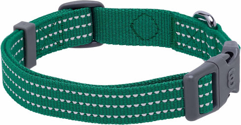 Blueberry Pet Essentials Matching Large Dog Collar, Adjustable Classic Solid Color Nylon Reflective Dark Green Collar