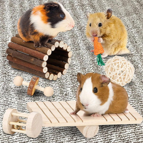 Hamster Chew Toys Set for Small Animals, Wooden Molar Toys for Guinea Pigs, Chinchillas, Gerbils, Mice, Rats