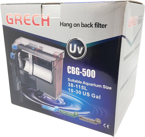 Grech CBG-500 5W UV Sterilizer Hang-On Back Filter - For 10-30 Gallon Aquariums, 132 GPH