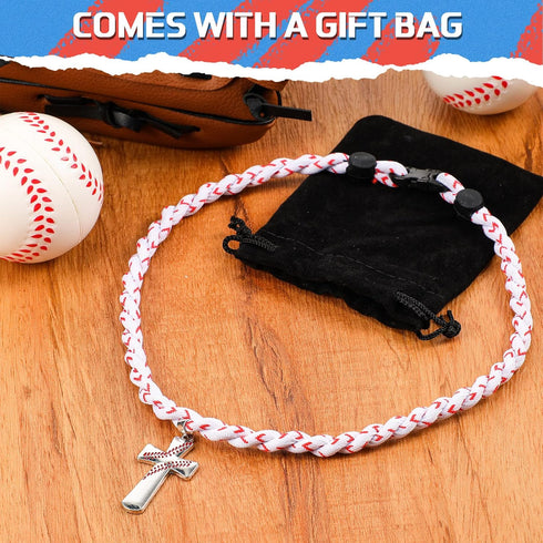 Glenmal 2 Rope Baseball Cross Necklace, Boys Baseball Titanium Necklace, Stainless Steel Pendant Gifts