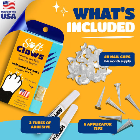 Soft Claws Cat Nail Caps for Large Cats, 40 Caps, Clear - Veterinarian-Developed, Non-Toxic