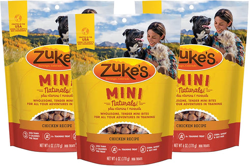 Zuke's Mini Naturals Dog Training Treats - Chicken Recipe, Soft & Tender Mini Treats with Vitamins & Minerals, 6 OZ Bag