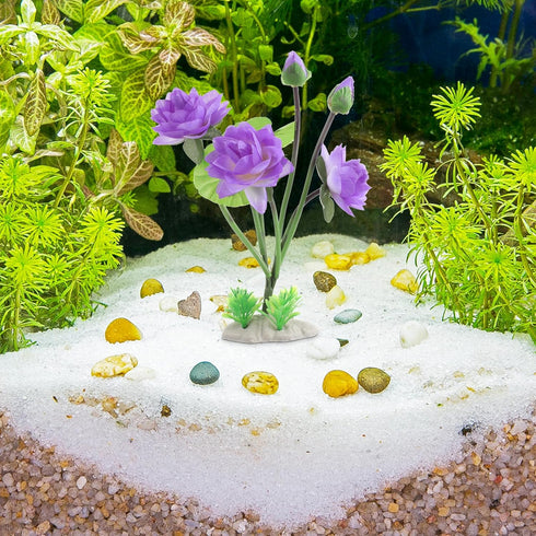 Simulated Lotus Ornament Flower, Plastic Purple Fishtank Decorations for Home Decor