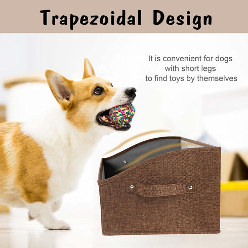 PET ARTIST Sturdy Collapsible Dog Toy Storage Basket with Handles - Large Dog Toy Box Bin for Chew Toys, Clothes, Brown