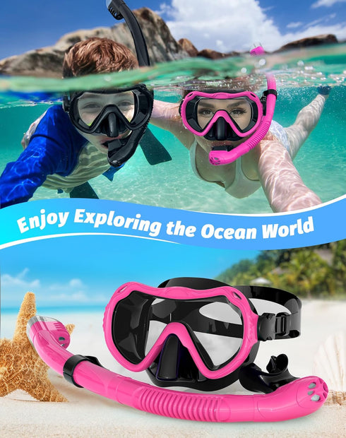 Snorkeling Gear for Adults - 180° Panoramic View Snorkel Mask Set, 100% Food-Grade Silicone, Anti-Fog, Anti-Leak Diving