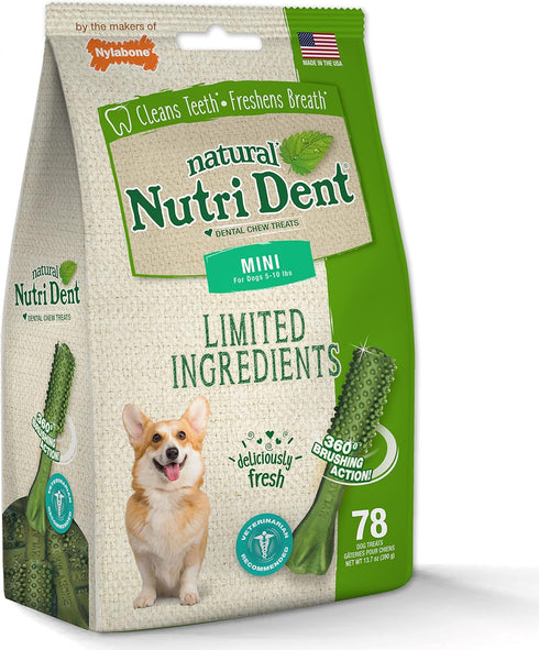 Nylabone Nutri Dent Dog Dental Treats - Fresh Breath Flavor, Mini (78 Count), Natural Teeth Cleaning Treats