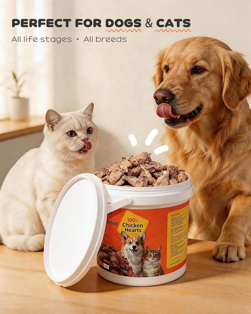 17.64 oz (1.1LB), Freeze Dried Chicken Hearts for Cats & Dogs, Raw High Protein Cat & Dog Treats, Single Ingredient