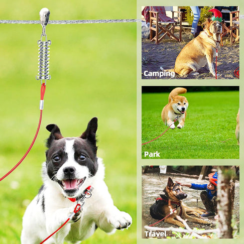 Dog Tie Out Runner for Yard, Heavy Duty Trolley System for Large Dogs, 120ft Cable Lead with 10ft Pulley for Dogs Up to