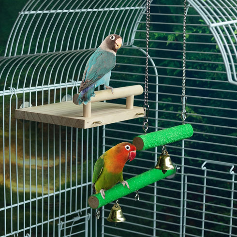 Natural Wood Bird Perches for Cage, Platform Swing, Nail Trimming Paw Grinding Stick for Parakeet Cockatiels Parrot