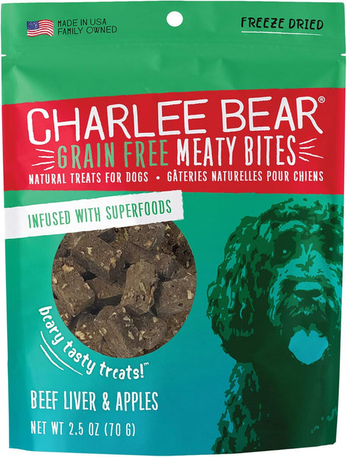 Charlee Bear Meaty Bites Dog Treats, 2.5oz Beef Liver & Apples