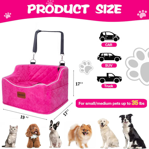 DAIIST 35lbs, Dog Car Seat for Small Dogs, Memory Foam Dog Booster Seat for Medium Dogs Under Detachable and Washable