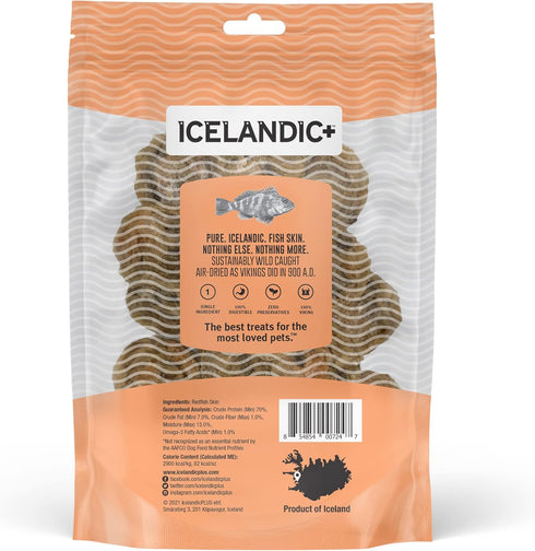 Icelandic+ Skin Rolls: Redfish Dog Treats, 3oz Bag, Pure Wild-Caught Air-Dried Fish, Single Ingredient Snacks