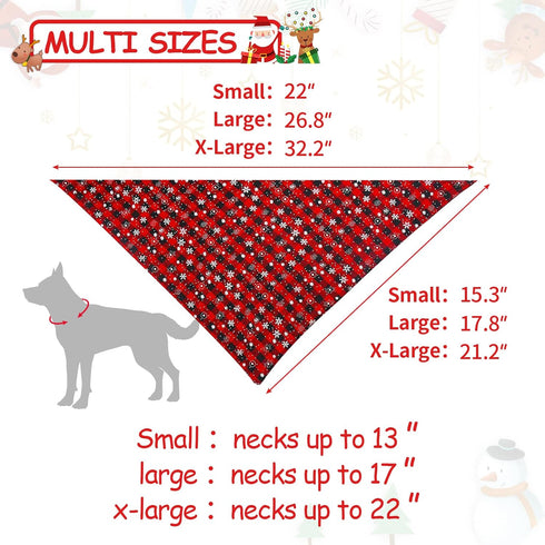 Malier 2 Pack Dog Bandana Christmas Classic Plaid Snowflake Pet Scarf Set for Small Medium Large Dogs Cats (Green + Red)