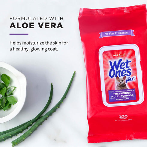 Wet Ones for Pets Freshening Multipurpose Wipes for Cats - 100 ct - 3 Pack - Easy to Use Cat Cleaning Wipes in Fresh