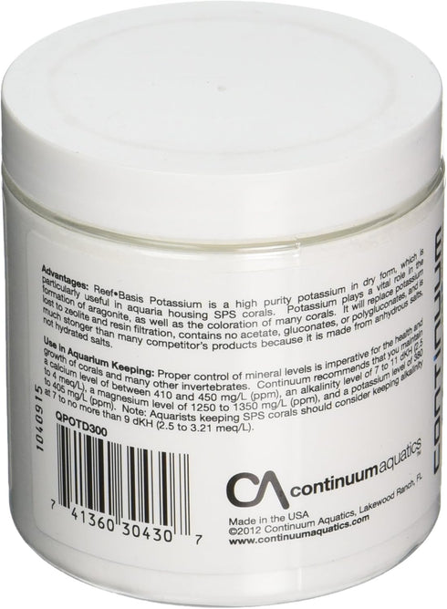 300-g Potassium Powder for Marine Fish and Reef Saltwater Aquariums, Continuum Aquatics Reef Basis