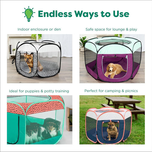 Furhaven Portable Dog Playpen Cat Tent, Pet Playground,Kennel Foldable Indoor Outdoor Zippered Puppy Crate - Green