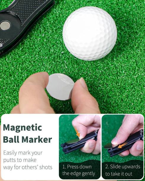 GreenHaven 2-6 Pack Golf Divot Repair Tool - Foldable Metal Tool with Magnetic Putt Alignment Marker