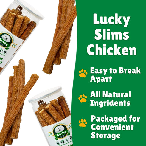 (12 Count) Lucky Premium Treats Lucky Slims - Long Chicken Jerky Dog Treats and Crunchy Dog Chew Sticks with Real