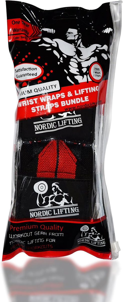 Wrist Wraps + Lifting Straps Bundle (2 Pairs) for Weightlifting, Gym, Powerlifting, Bodybuilding, Cross Training -