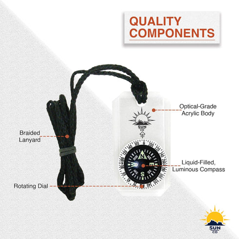Sun Company MiniComp II - Mini Orienteering Compass with Rotating Bezel, Easy-to-Read Zipper Pull