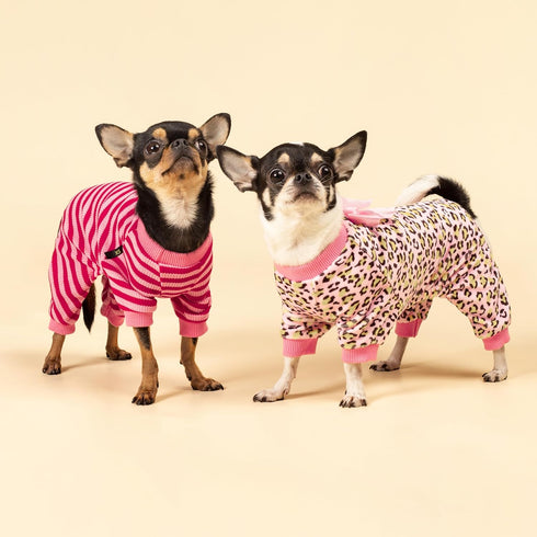 Fitwarm Leopard Dog Pajamas, Fleece Clothes for Small Dogs Girl, Pet Onesie, Cat Outfit, Pink, Small