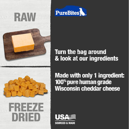 PureBites Cheese Freeze Dried Dog Treats, 1 Ingredient, Made in USA, 4.2 oz