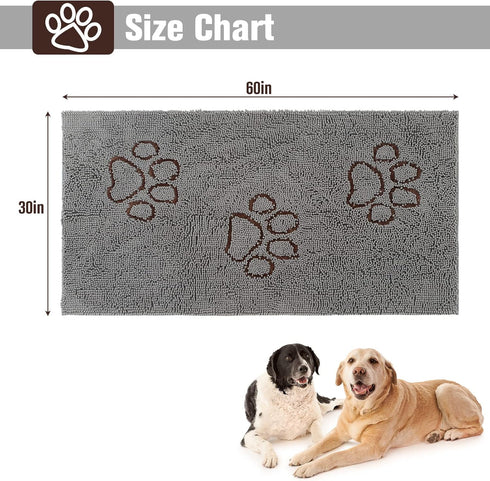 PUPTECK Dog Doormat, 60 x 30 inch Super Absorbent Microfiber, Non-Skid Backing, Grey Door Mat
