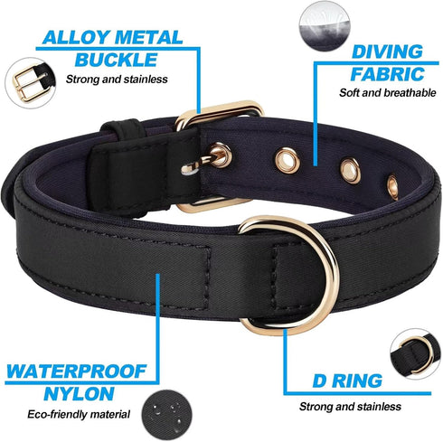 Didog Waterproof Dog Collar with Soft Padded, Strong Large Dog Collars with Metal Buckle, Lightweight and Breathable Dog Collars for Medium Dogs, Black,L