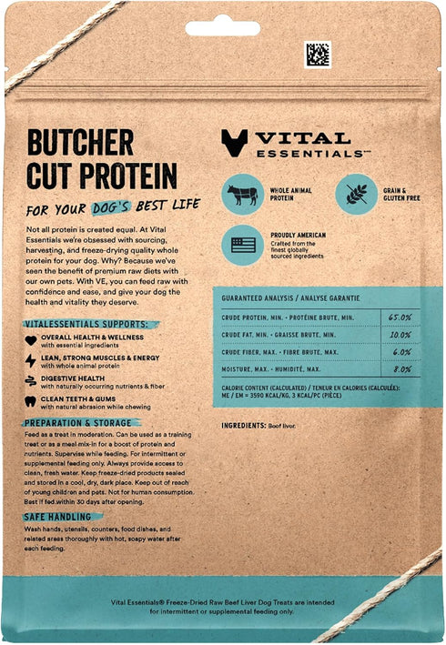 15 oz Vital Essentials Freeze Dried Dog Treats | Beef Liver, Single Ingredient | Premium Quality | Grain Free Training