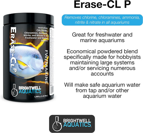 Brightwell Aquatics Erase CL P - Neutralizes Chlorine, Chloramines, Ammonia, Nitrite & Nitrate in Freshwater & Marine Aquariums, 250 ml