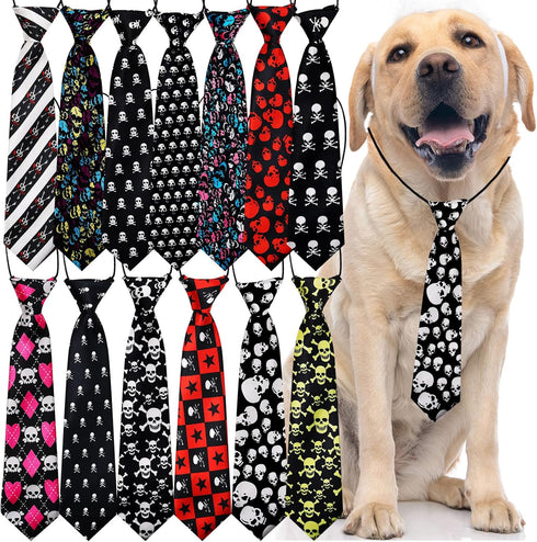 10pcs Skull Large Dog Neck Ties - Handmade Festival Dog Ties for Medium Large Dogs, Holiday Accessories
