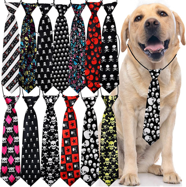 10pcs Skull Large Dog Neck Ties - Handmade Festival Dog Ties for Medium Large Dogs, Holiday Accessories