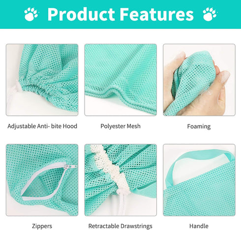 YLONG Cat Bathing/Grooming Bag, Anti-Bite and Anti-Scratch Restraint Shower Bag for Bathing, Nail Trimming, Green