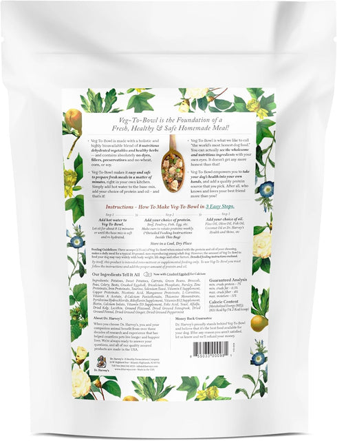 Dr. Harvey's Veg-to-Bowl Dog Food, Human Grade Dehydrated Base Mix, Grain Free Holistic Mix (3 Pound)