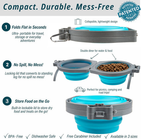 Travel Double Diner Dog Bowl, Loving Pets 73807991, Blue Sm