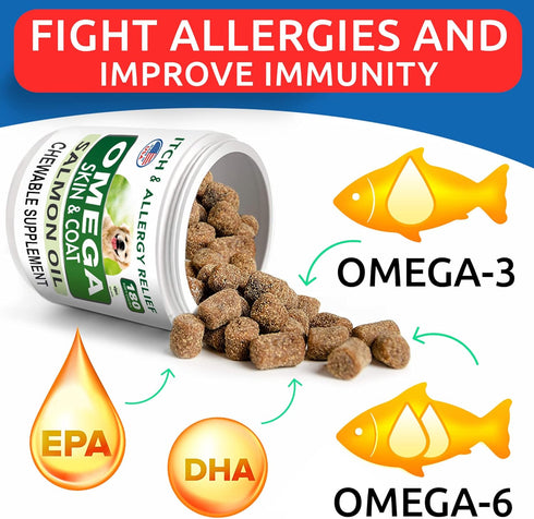 BARK&SPARK Omega 3 for Dogs: 360 Fish Oil Treats for Shedding, Skin Allergy Relief, Joint Health, Alaskan Salmon