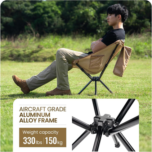 Set Backpacking, 330 lbs ONETIGRIS Forrest Camping Chair, Up in Seconds, Lightweight Folding Chair for Hiking, Beach