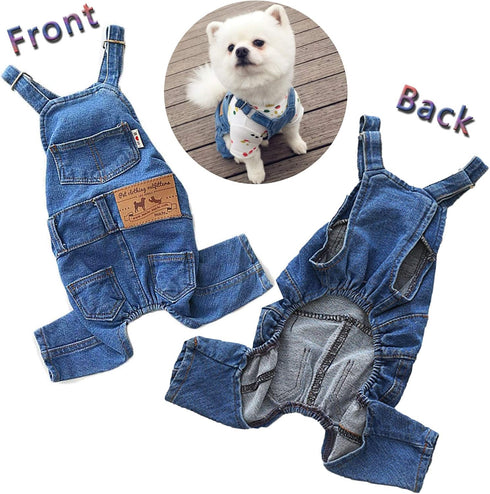Dog Shirts Jean Overalls-Blue (XX-Large), Comfortable Cotton Denim Overalls for Small Medium Dogs, Adjustable Straps