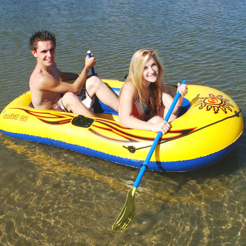Solstice Inflatable Boat Rafts for 2 Persons, Yellow, Includes Oars, Pump, Cushioned Base, 6 Ft Grab Line