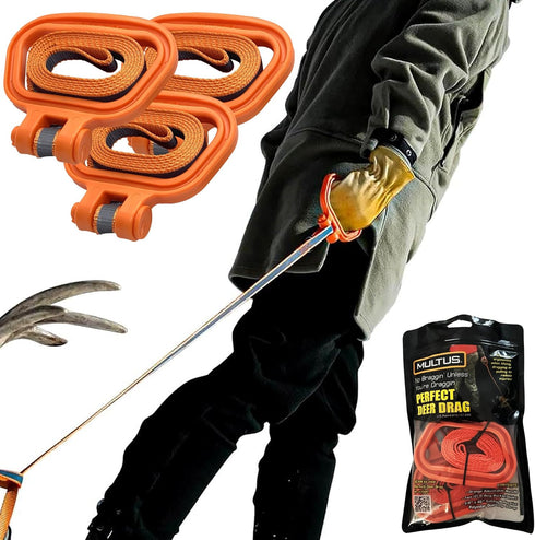 MULTUS Perfect Deer Drag, Durable Safety Reflective Orange Strap with Comfort Grip Handle for Game Dragger
